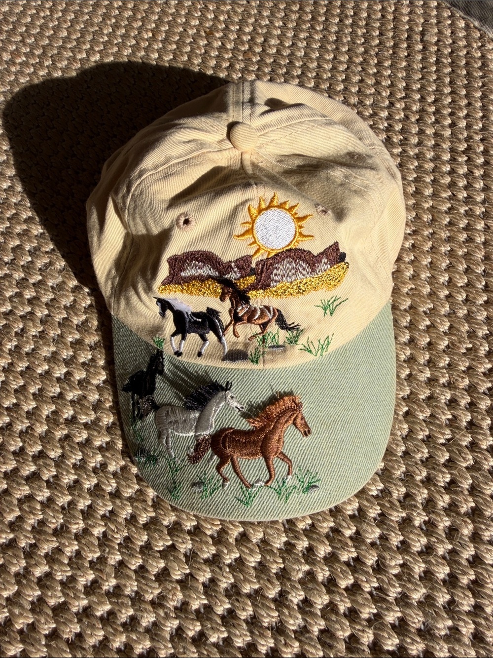 Vintage kids Beige & Sage Horse Embroidered Kids Cap